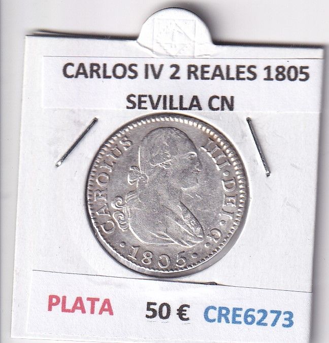 imagen-13-28399.jpg CRE6273 MONEDA ESPAÑA CARLOS IV 2 REALES 1805 SEVILLA CN PLATA - Imagen 1