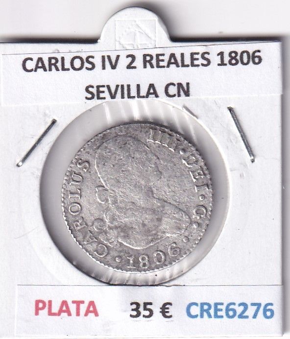 imagen-13-28402.jpg CRE6276 MONEDA ESPAÑA CARLOS IV 2 REALES 1806 SEVILLA CN PLATA - Imagen 1