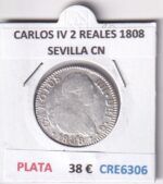 CRE6306 MONEDA ESPAÑA CARLOS IV 2 REALES 1808 SEVILLA CN PLATA