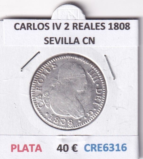 imagen-13-28442.jpg CRE6316 MONEDA ESPAÑA CARLOS IV 2 REALES 1808 SEVILLA CN PLATA - Imagen 1