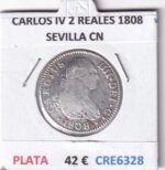 CRE6328 MONEDA ESPAÑA CARLOS IV 2 REALES 1808 SEVILLA CN PLATA