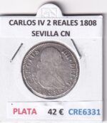 CRE6331 MONEDA ESPAÑA CARLOS IV 2 REALES 1808 SEVILLA CN PLATA