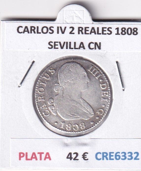 imagen-13-28458.jpg CRE6332 MONEDA ESPAÑA CARLOS IV 2 REALES 1808 SEVILLA CN PLATA - Imagen 1