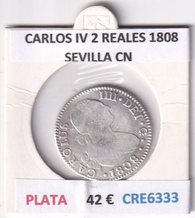 imagen-13-28459.jpg CRE6333 MONEDA ESPAÑA CARLOS IV 2 REALES 1808 SEVILLA CN PLATA - Imagen 1
