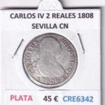 CRE6342 MONEDA ESPAÑA CARLOS IV 2 REALES 1808 SEVILLA CN PLATA