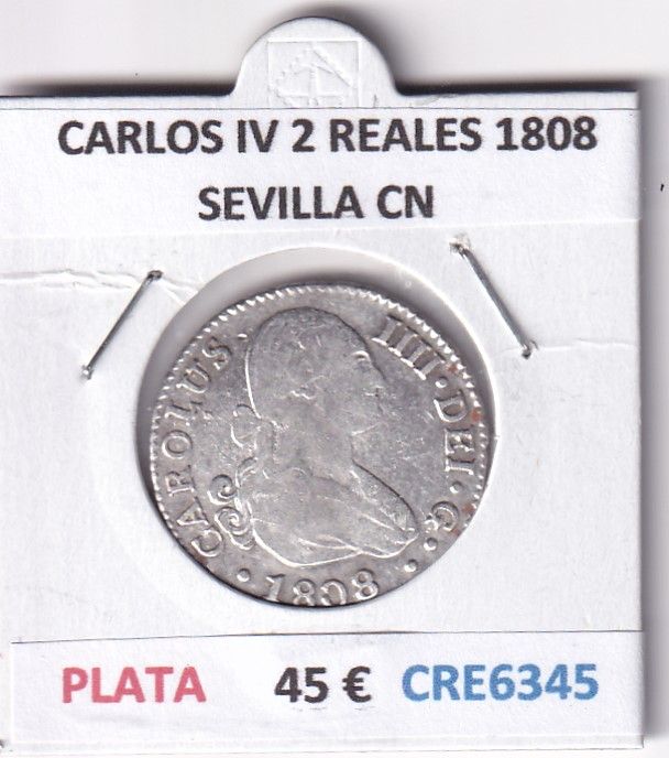 imagen-13-28471.jpg CRE6345 MONEDA ESPAÑA CARLOS IV 2 REALES 1808 SEVILLA CN PLATA - Imagen 1