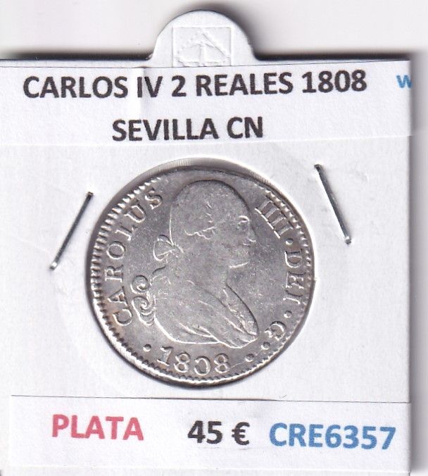 imagen-13-28483.jpg CRE6357 MONEDA ESPAÑA CARLOS IV 2 REALES 1808 SEVILLA CN PLATA - Imagen 1