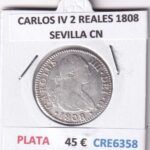 CRE6358 MONEDA ESPAÑA CARLOS IV 2 REALES 1808 SEVILLA CN PLATA
