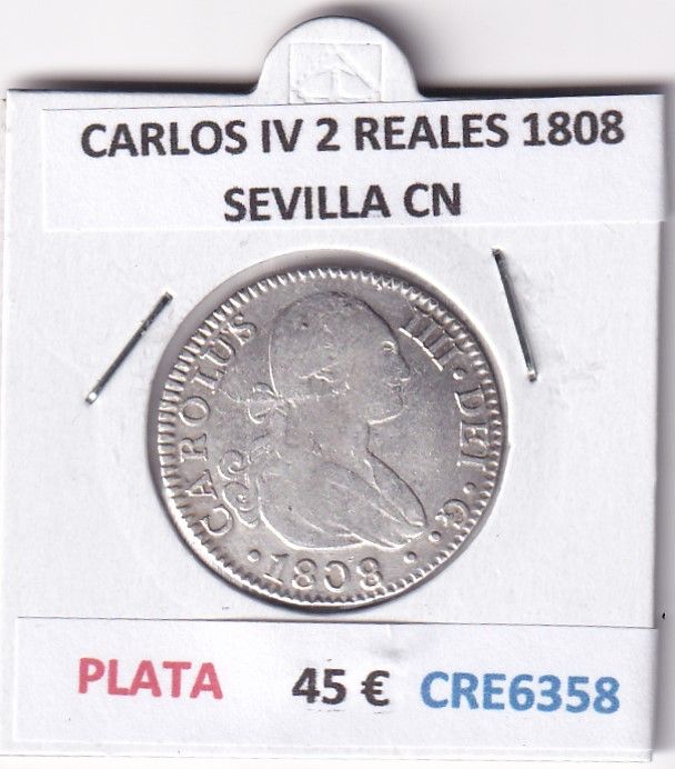 imagen-13-28484.jpg CRE6358 MONEDA ESPAÑA CARLOS IV 2 REALES 1808 SEVILLA CN PLATA - Imagen 1