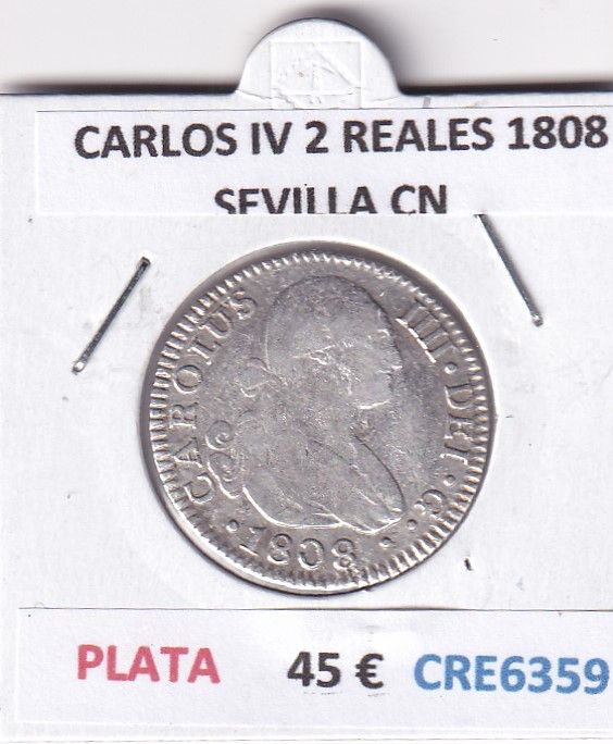 imagen-13-28485.jpg CRE6359 MONEDA ESPAÑA CARLOS IV 2 REALES 1808 SEVILLA CN PLATA - Imagen 1