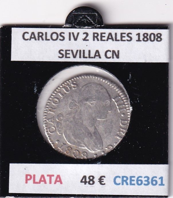imagen-13-28487.jpg CRE6361 MONEDA ESPAÑA CARLOS IV 2 REALES 1808 SEVILLA CN PLATA - Imagen 1