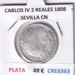 CRE6363 MONEDA ESPAÑA CARLOS IV 2 REALES 1808 SEVILLA CN PLATA