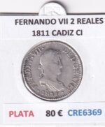 CRE6369 MONEDA ESPAÑA FERNANDO VII 2 REALES 1811 CADIZ CI PLATA