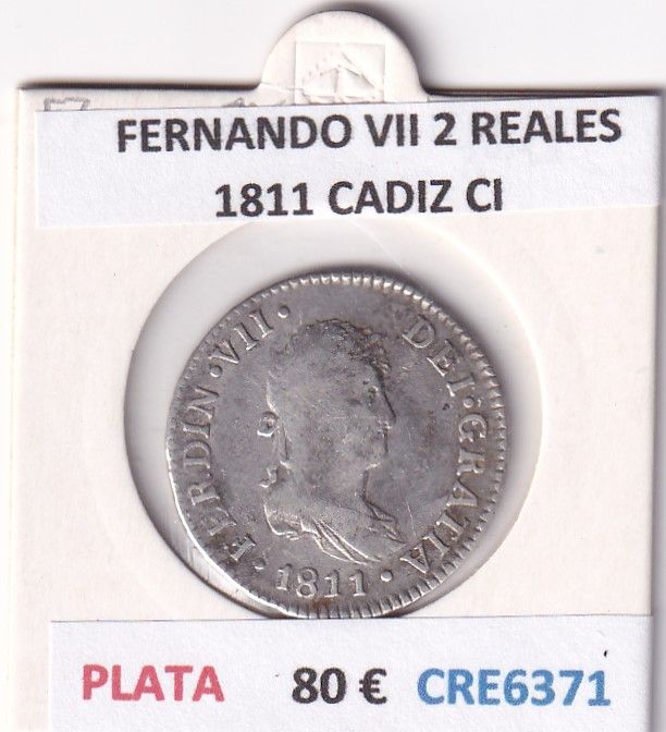 imagen-13-28498.jpg CRE6371 MONEDA ESPAÑA FERNANDO VII 2 REALES 1811 CADIZ CI PLATA - Imagen 1