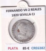CRE6382 MONEDA ESPAÑA FERNANDO VII 2 REALES 1820 SEVILLA CJ PLATA