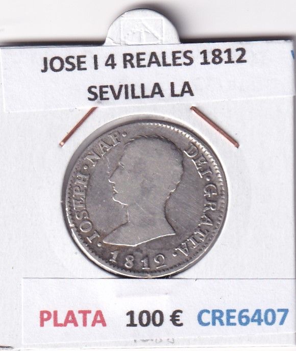 imagen-13-28533.jpg CRE6407 MONEDA ESPAÑA JOSE I 4 REALES 1812 SEVILLA LA PLATA - Imagen 1