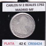 CRE6424 MONEDA ESPAÑA CARLOS IV 2 REALES 1792 MADRID MF PLATA