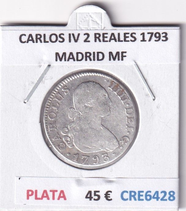 imagen-13-28553.jpg CRE6428 MONEDA ESPAÑA CARLOS IV 2 REALES 1793 MADRID MF PLATA - Imagen 1