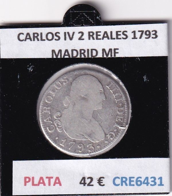 imagen-13-28556.jpg CRE6431 MONEDA ESPAÑA CARLOS IV 2 REALES 1793 MADRID MF PLATA - Imagen 1
