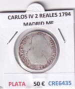 CRE6435 MONEDA ESPAÑA CARLOS IV 2 REALES 1794 MADRID MF PLATA