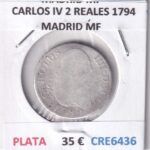 CRE6436 MONEDA ESPAÑA CARLOS IV 2 REALES 1794 MADRID MF PLATA