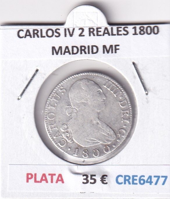 imagen-13-28602.jpg CRE6477 MONEDA ESPAÑA CARLOS IV 2 REALES 1800 MADRID MF PLATA - Imagen 1