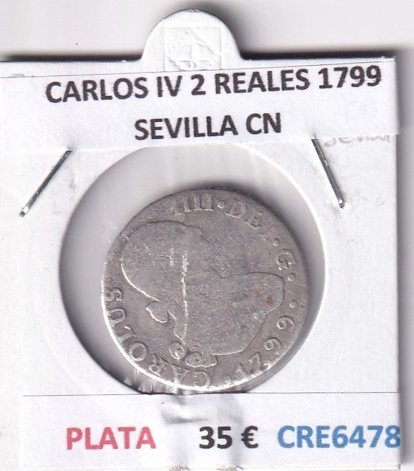 imagen-13-28603.jpg CRE6478 MONEDA ESPAÑA CARLOS IV 2 REALES 1799 SEVILLA CN PLATA - Imagen 1