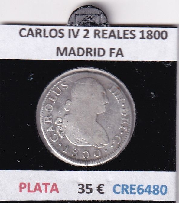 imagen-13-28605.jpg CRE6480 MONEDA ESPAÑA CARLOS IV 2 REALES 1800 MADRID FA PLATA - Imagen 1