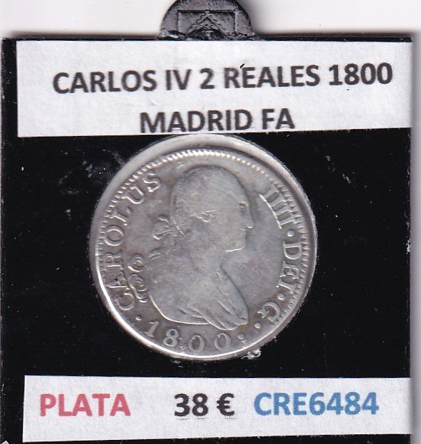 imagen-13-28609.jpg CRE6484 MONEDA ESPAÑA CARLOS IV 2 REALES 1800 MADRID FA PLATA - Imagen 1