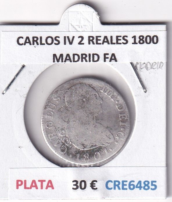 imagen-13-28610.jpg CRE6485 MONEDA ESPAÑA CARLOS IV 2 REALES 1800 MADRID FA PLATA - Imagen 1