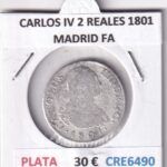 CRE6490 MONEDA ESPAÑA CARLOS IV 2 REALES 1801 MADRID FA PLATA