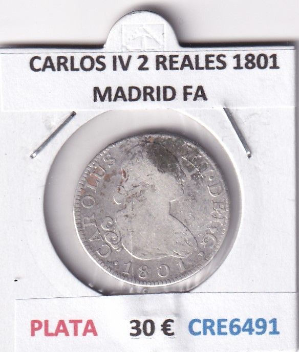imagen-13-28616.jpg CRE6491 MONEDA ESPAÑA CARLOS IV 2 REALES 1801 MADRID FA PLATA - Imagen 1