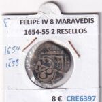 CRE6397 MONEDA ESPAÑA FELIPE IV 8 MARAVEDIS 1654-55 2 RESELLOS