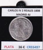 CRE6497 MONEDA ESPAÑA CARLOS IV 2 REALES 1808 MADRID AI PLATA