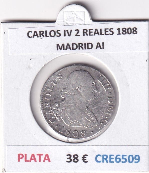 imagen-13-28759.jpg CRE6509 MONEDA ESPAÑA CARLOS IV 2 REALES 1808 MADRID AI PLATA - Imagen 1