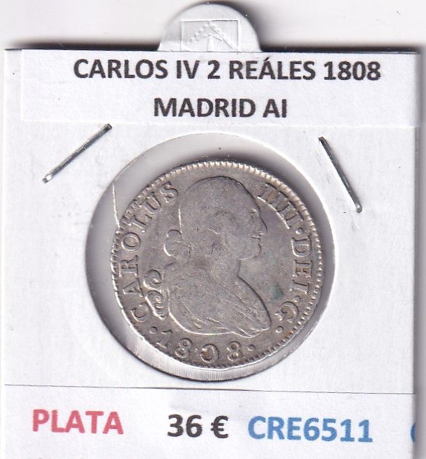 imagen-13-28761.jpg CRE6511 MONEDA ESPAÑA CARLOS IV 2 REALES 1808 MADRID AI PLATA - Imagen 1