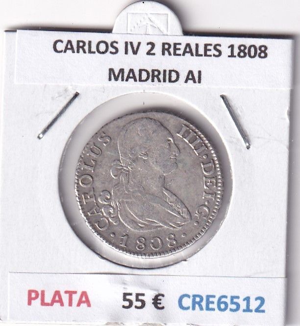 imagen-13-28762.jpg CRE6512 MONEDA ESPAÑA CARLOS IV 2 REALES 1808 MADRID AI PLATA - Imagen 1