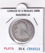 CRE6513 MONEDA ESPAÑA CARLOS IV 2 REALES 1808 MADRID AI PLATA