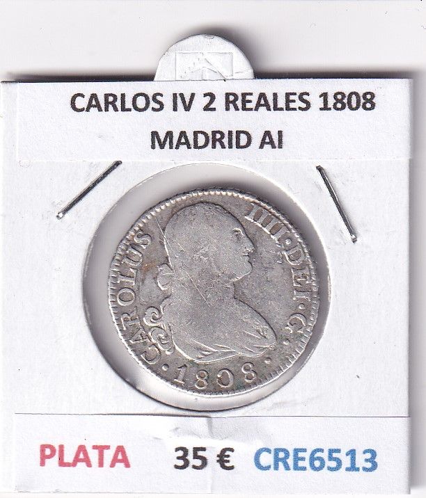 imagen-13-28763.jpg CRE6513 MONEDA ESPAÑA CARLOS IV 2 REALES 1808 MADRID AI PLATA - Imagen 1