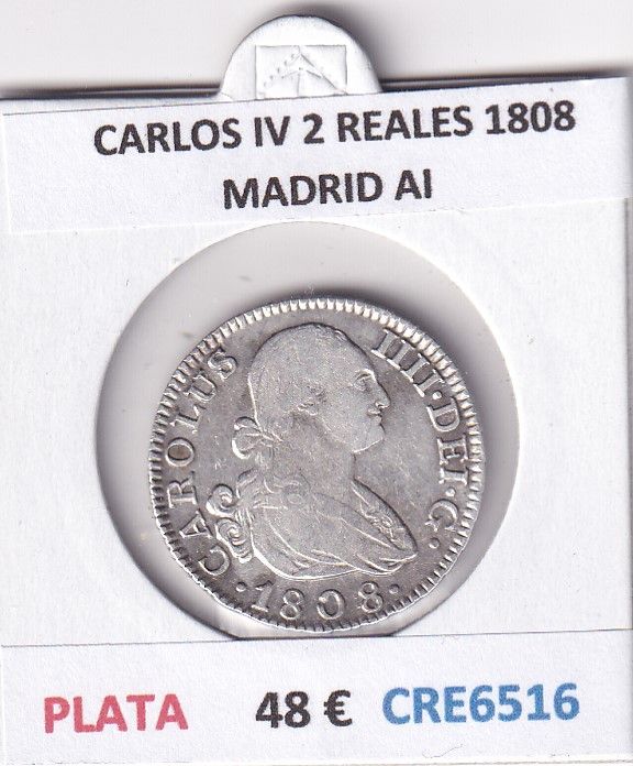imagen-13-28766.jpg CRE6516 MONEDA ESPAÑA CARLOS IV 2 REALES 1808 MADRID AI PLATA - Imagen 1
