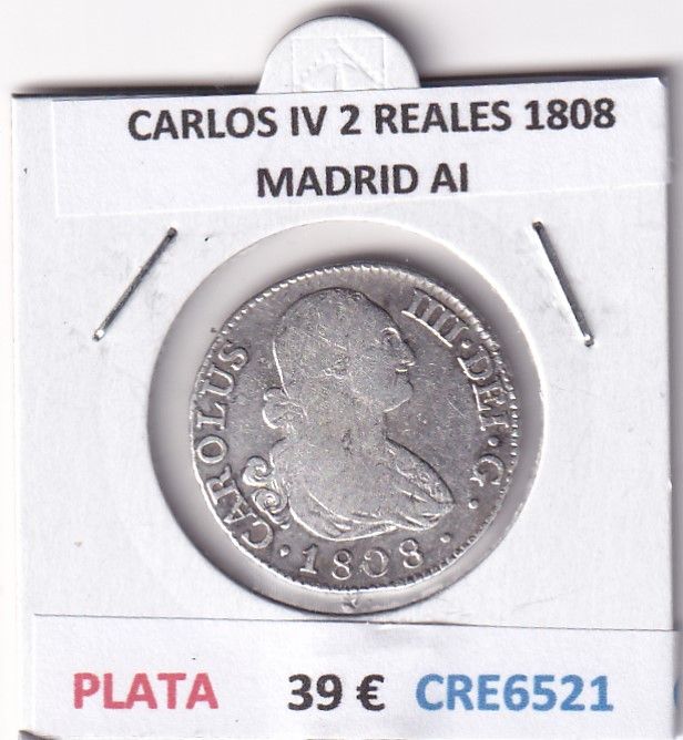 imagen-13-28771.jpg CRE6521 MONEDA ESPAÑA CARLOS IV 2 REALES 1808 MADRID AI PLATA - Imagen 1
