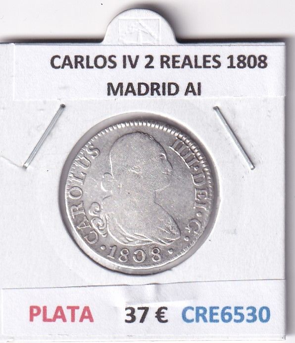 imagen-13-28780.jpg CRE6530 MONEDA ESPAÑA CARLOS IV 2 REALES 1808 MADRID AI PLATA - Imagen 1