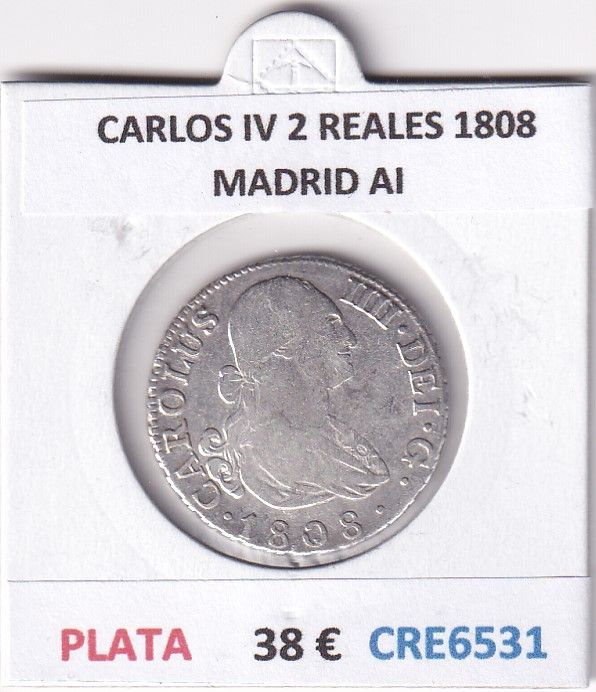 imagen-13-28781.jpg CRE6531 MONEDA ESPAÑA CARLOS IV 2 REALES 1808 MADRID AI PLATA - Imagen 1