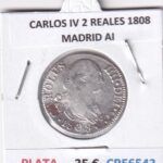 CRE6543 MONEDA ESPAÑA CARLOS IV 2 REALES 1808 MADRID AI PLATA