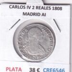 CRE6546 MONEDA ESPAÑA CARLOS IV 2 REALES 1808 MADRID AI PLATA