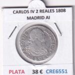CRE6551 MONEDA ESPAÑA CARLOS IV 2 REALES 1808 MADRID AI PLATA