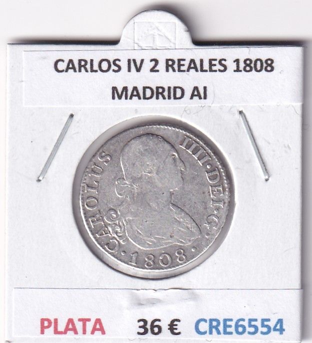 imagen-13-28804.jpg CRE6554 MONEDA ESPAÑA CARLOS IV 2 REALES 1808 MADRID AI PLATA - Imagen 1