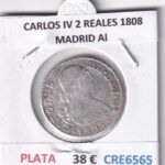 CRE6565 MONEDA ESPAÑA CARLOS IV 2 REALES 1808 MADRID AI PLATA