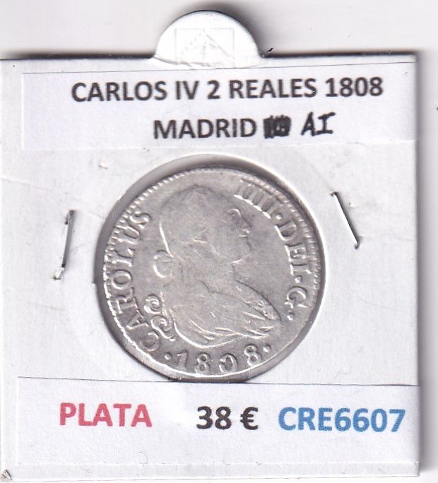 imagen-13-28857.jpg CRE6607 MONEDA ESPAÑA CARLOS IV 2 REALES 1808 MADRID AI PLATA - Imagen 1