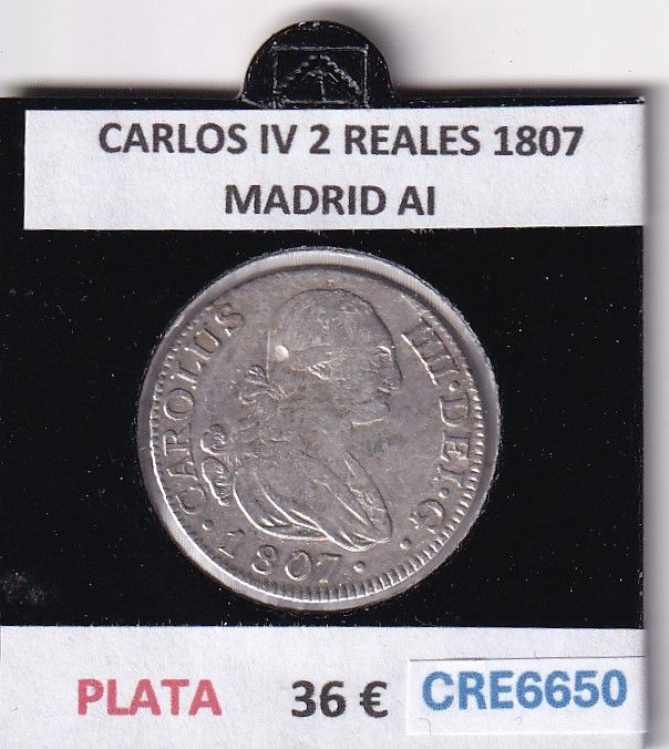 imagen-13-28900.jpg CRE6650 MONEDA ESPAÑA CARLOS IV 2 REALES 1807 MADRID AI PLATA - Imagen 1